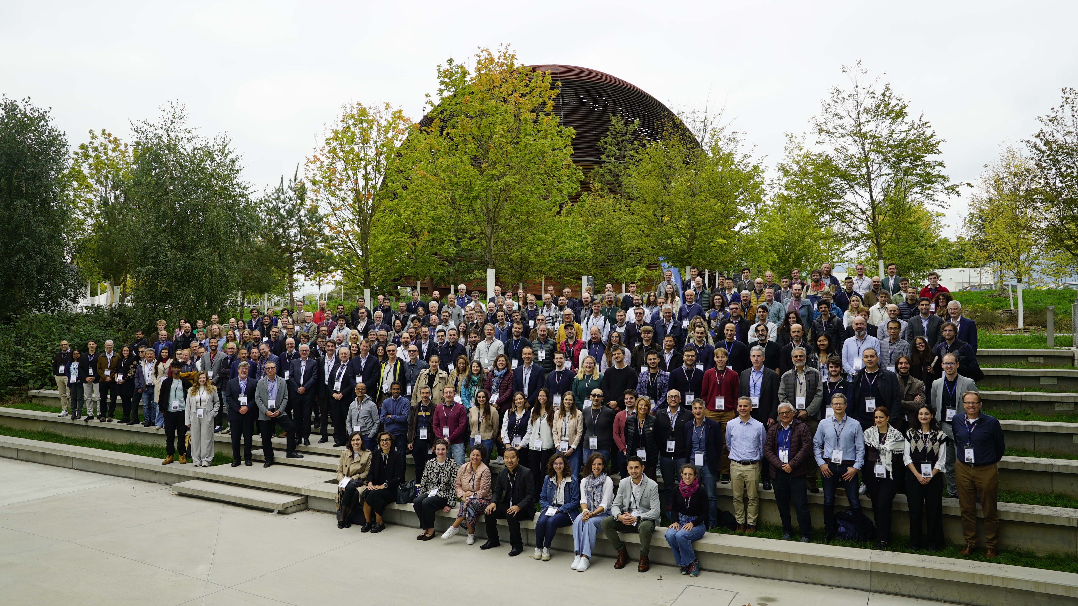 Hl-LHC participants gathered at the Science Gateway plaza for the traditional group photo